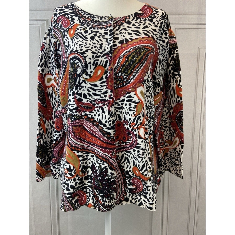 Notations Womens Sweater Size Extra Large‎ Black Cardigan Paisley Casual Soft